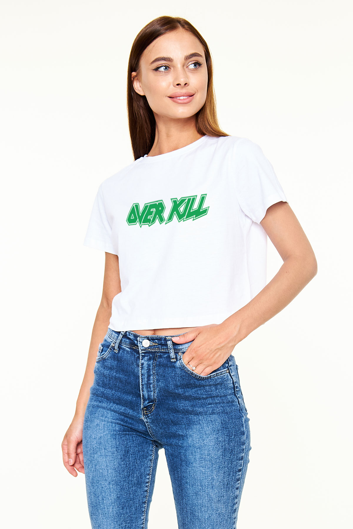 Overkill Beyaz Croptop Tişört
