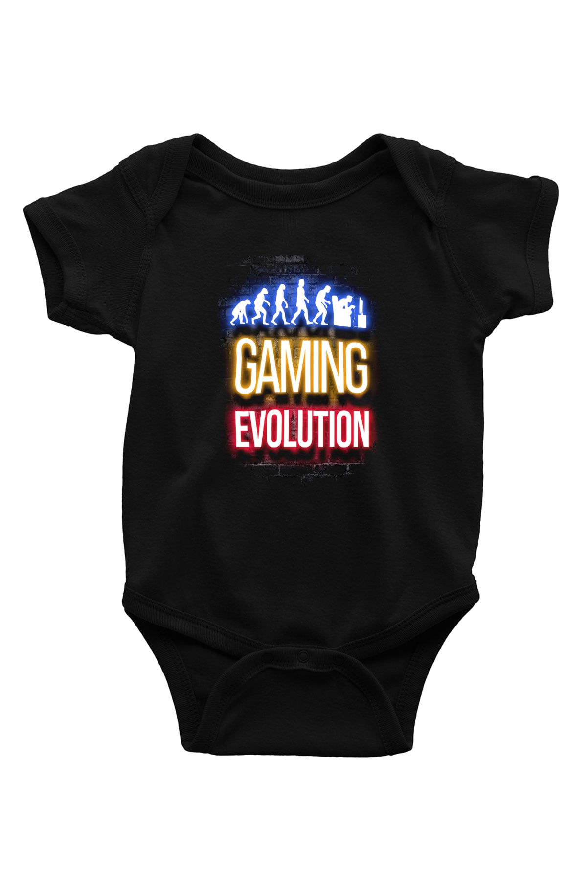 Oyuncu Evrimi Baskılı Unisex  Siyah Bebek Body - Zıbın