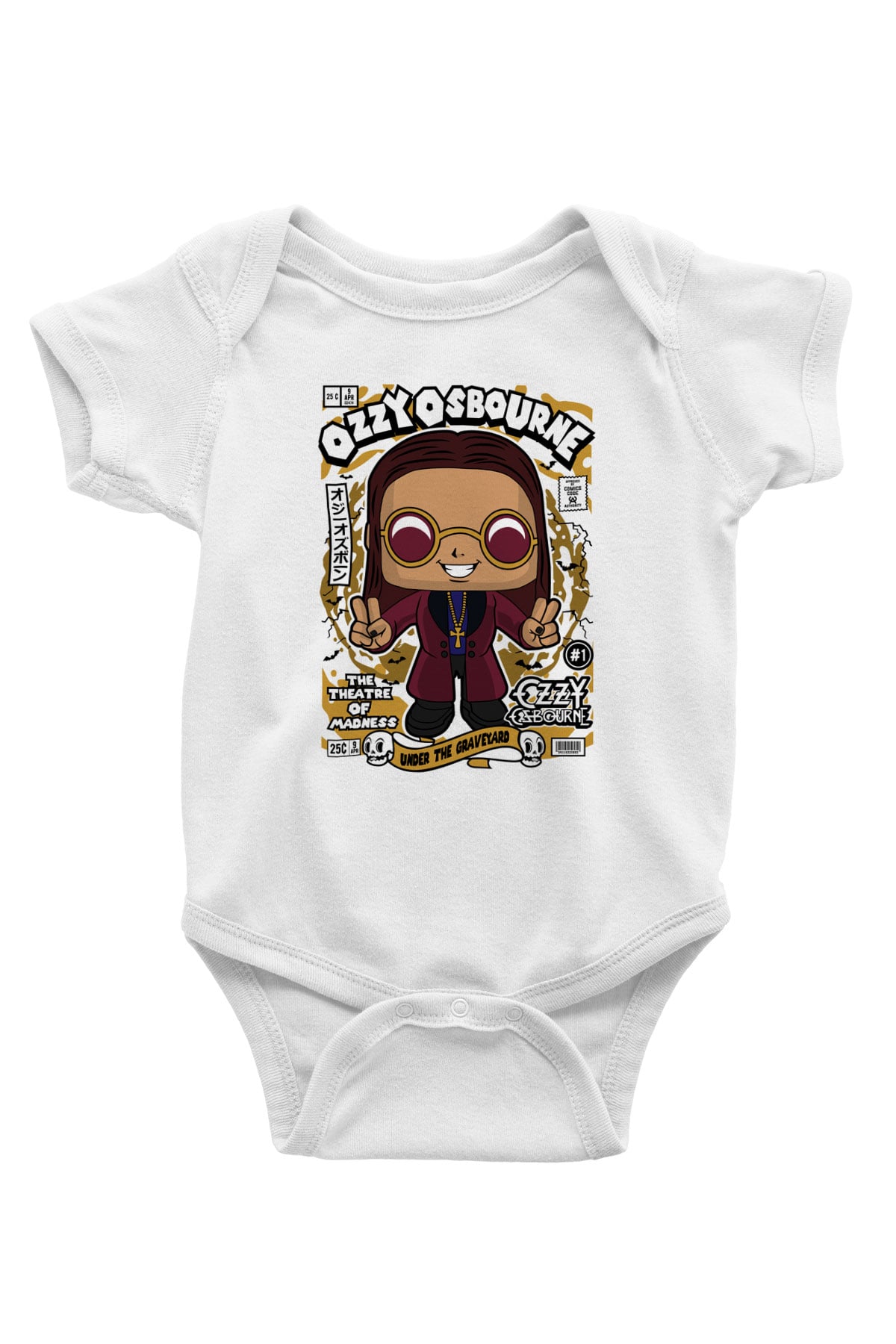 Ozzy Osbourne Baskılı Unisex Beyaz Bebek Body - Zıbın