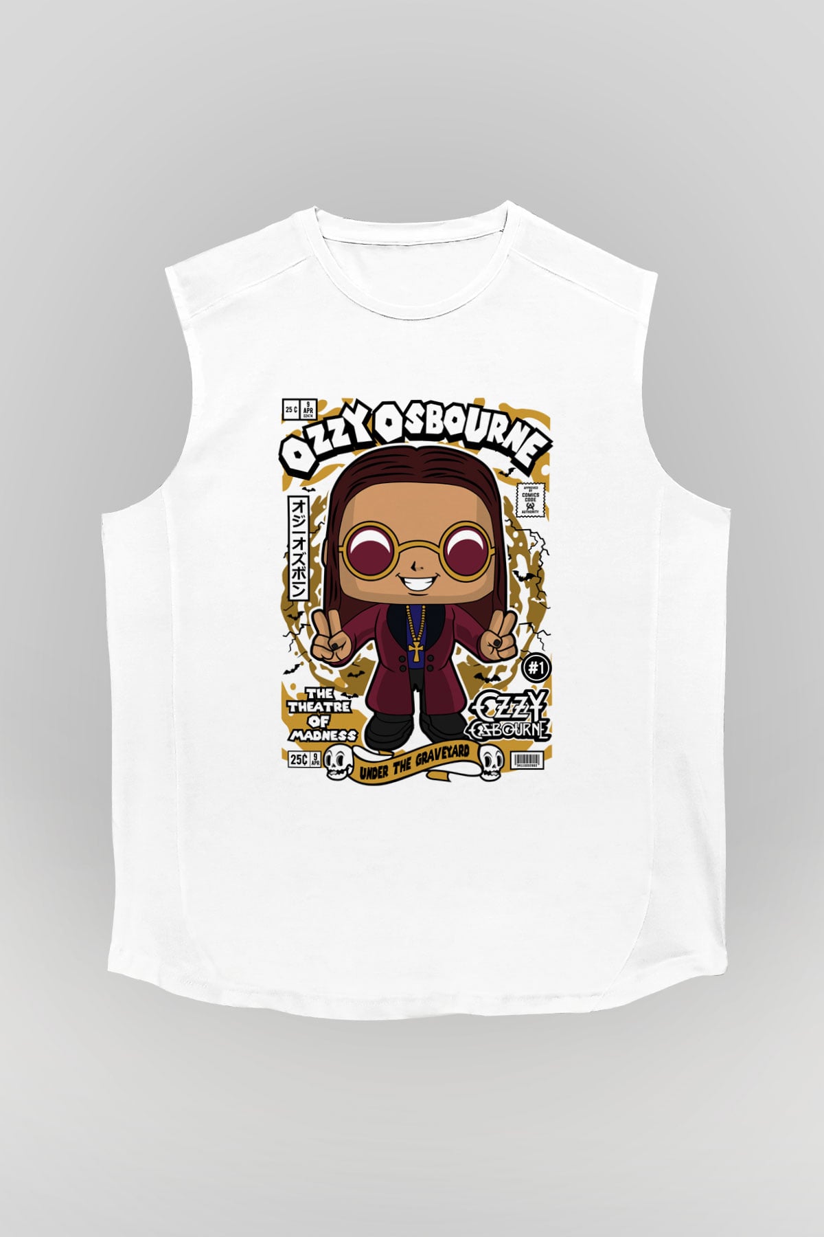 Ozzy Osbourne Baskılı Unisex Beyaz Kolsuz Tişört