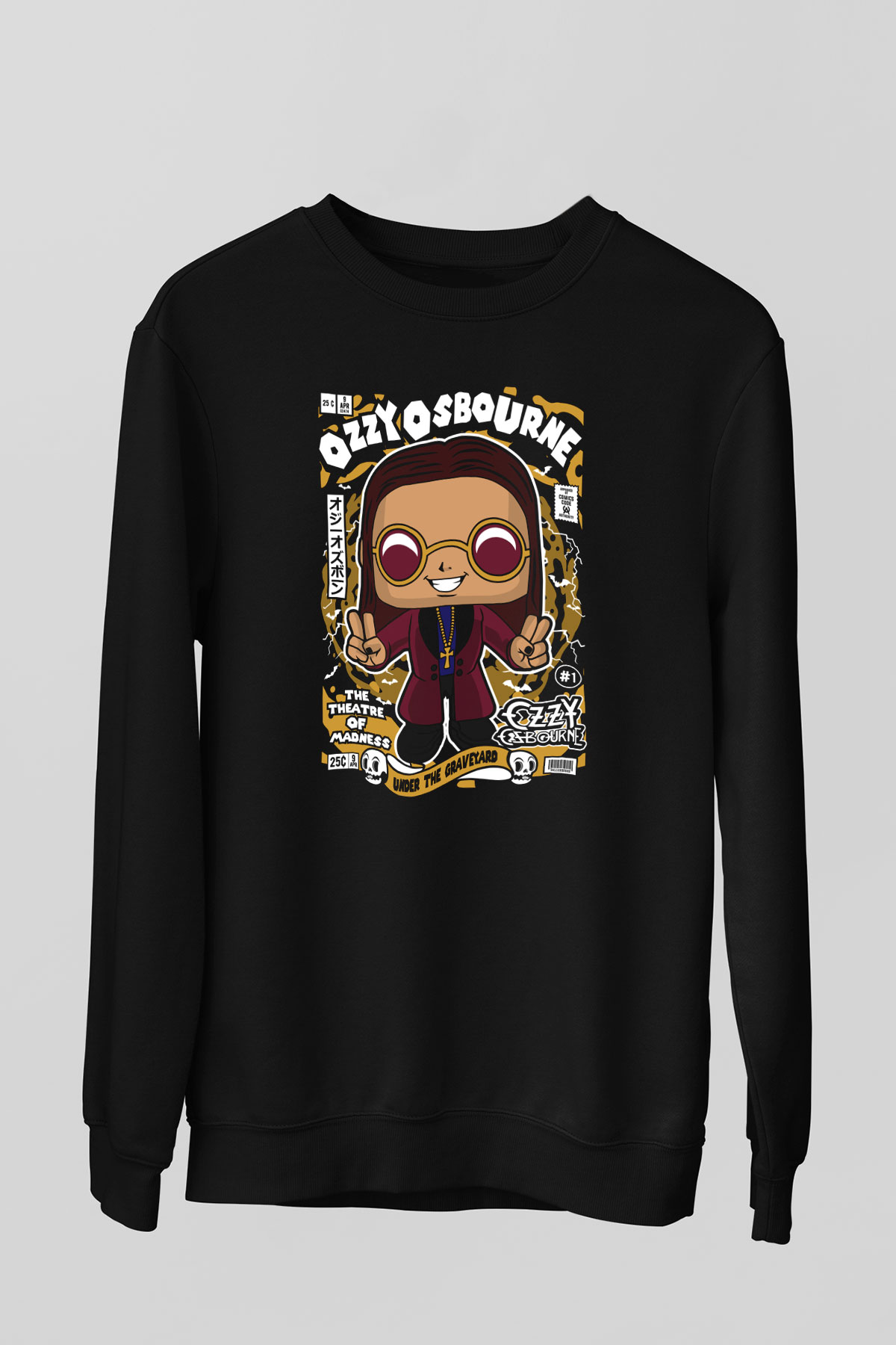 Ozzy Osbourne Baskılı Unisex Siyah Sweatshirt
