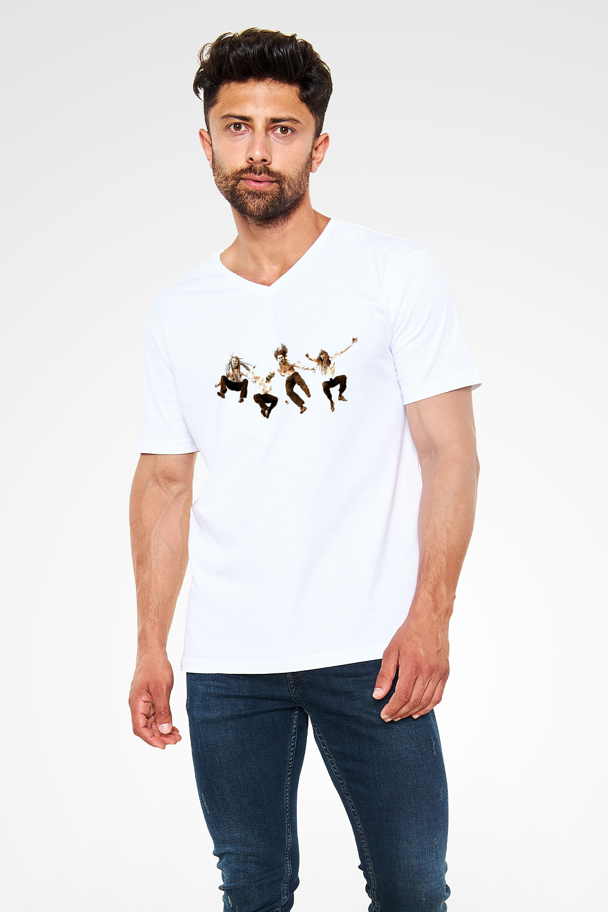 Pain Of Salvation Baskılı Beyaz Unisex V Yaka Tişört - Tshirt