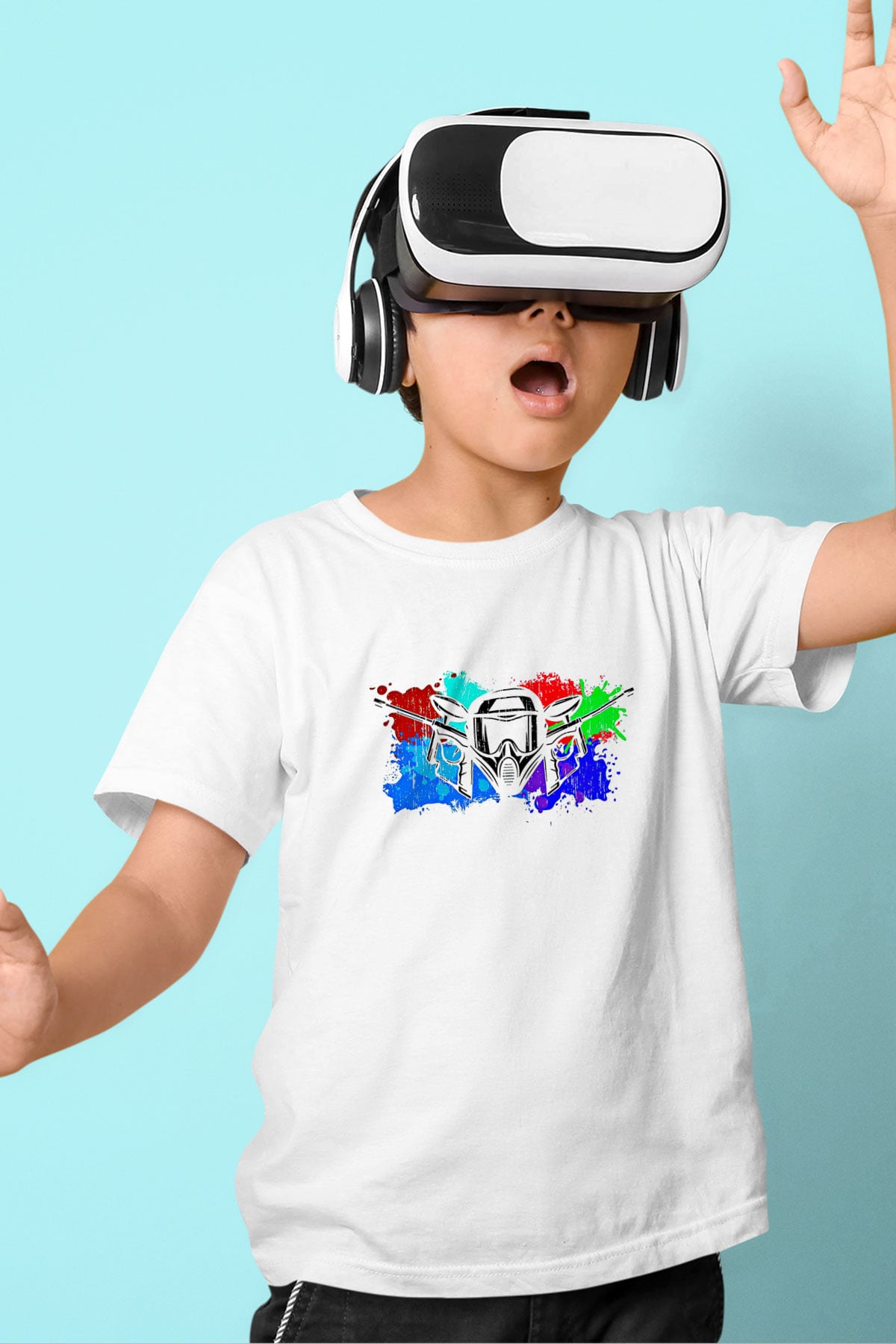 Paintball Baskılı Unisex Beyaz Çocuk Tişört - Tshirt