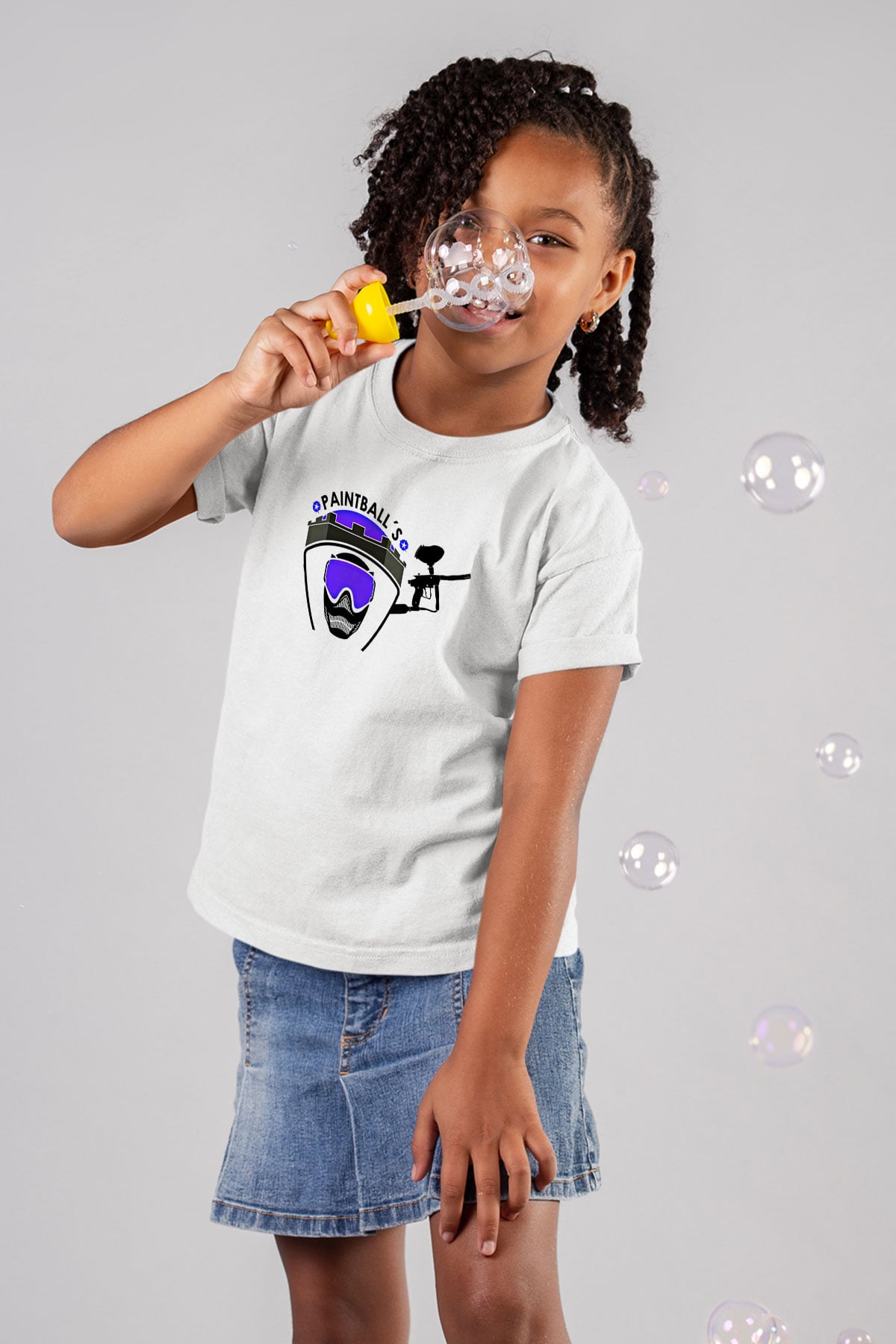 Paintball Baskılı Unisex Beyaz Çocuk Tişört - Tshirt