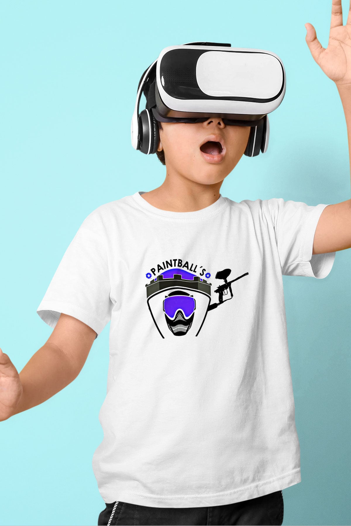 Paintball Baskılı Unisex Beyaz Çocuk Tişört - Tshirt