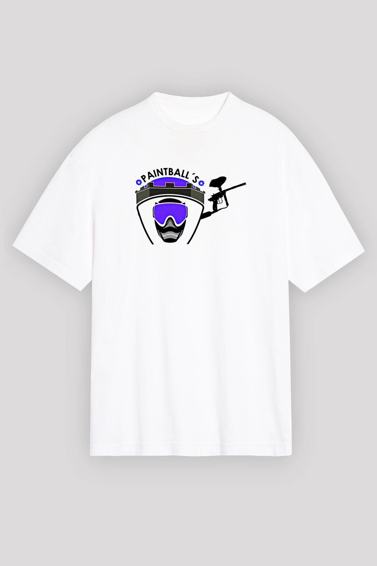 Paintball Baskılı Unisex Beyaz Oversize Tişört - Tshirt