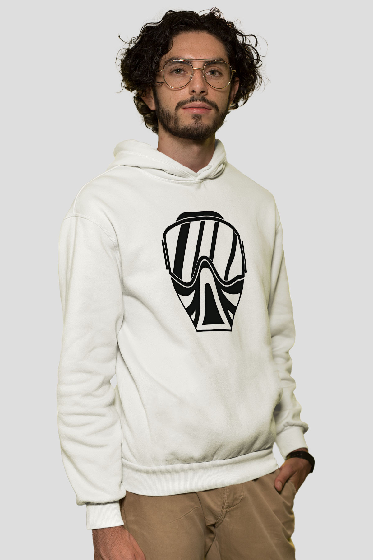 Paintball Baskılı Unisex Ekru Hoodie