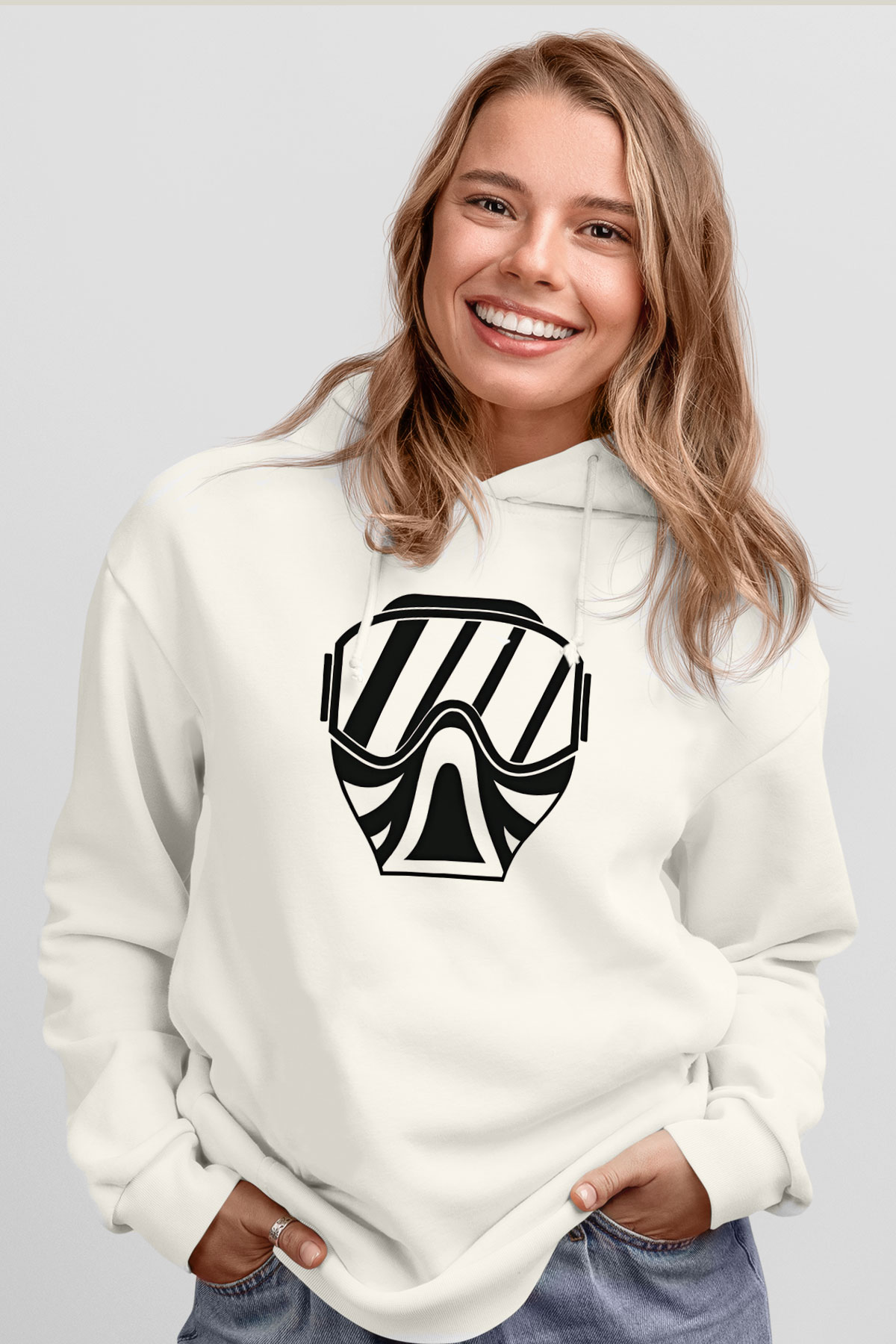 Paintball Baskılı Unisex Ekru Hoodie