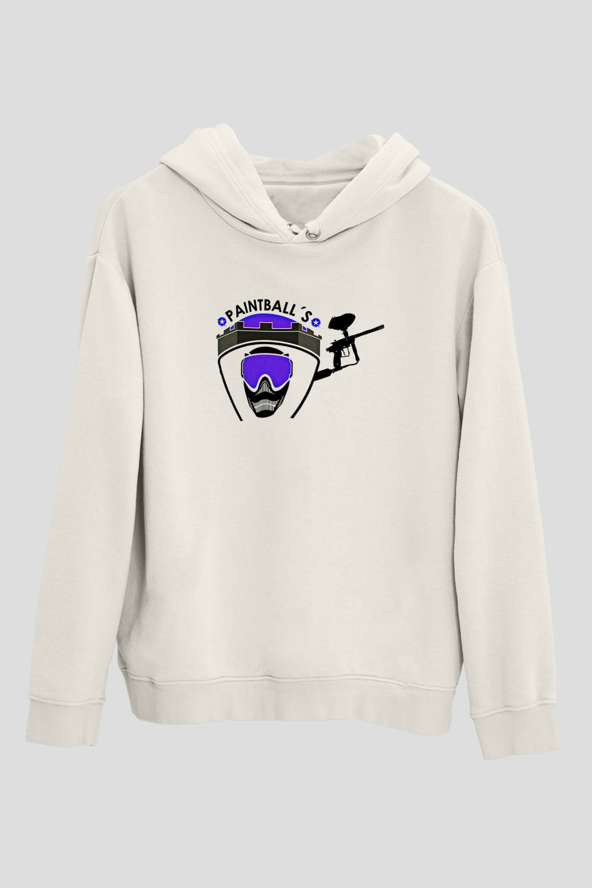 Paintball Baskılı Unisex Ekru Hoodie