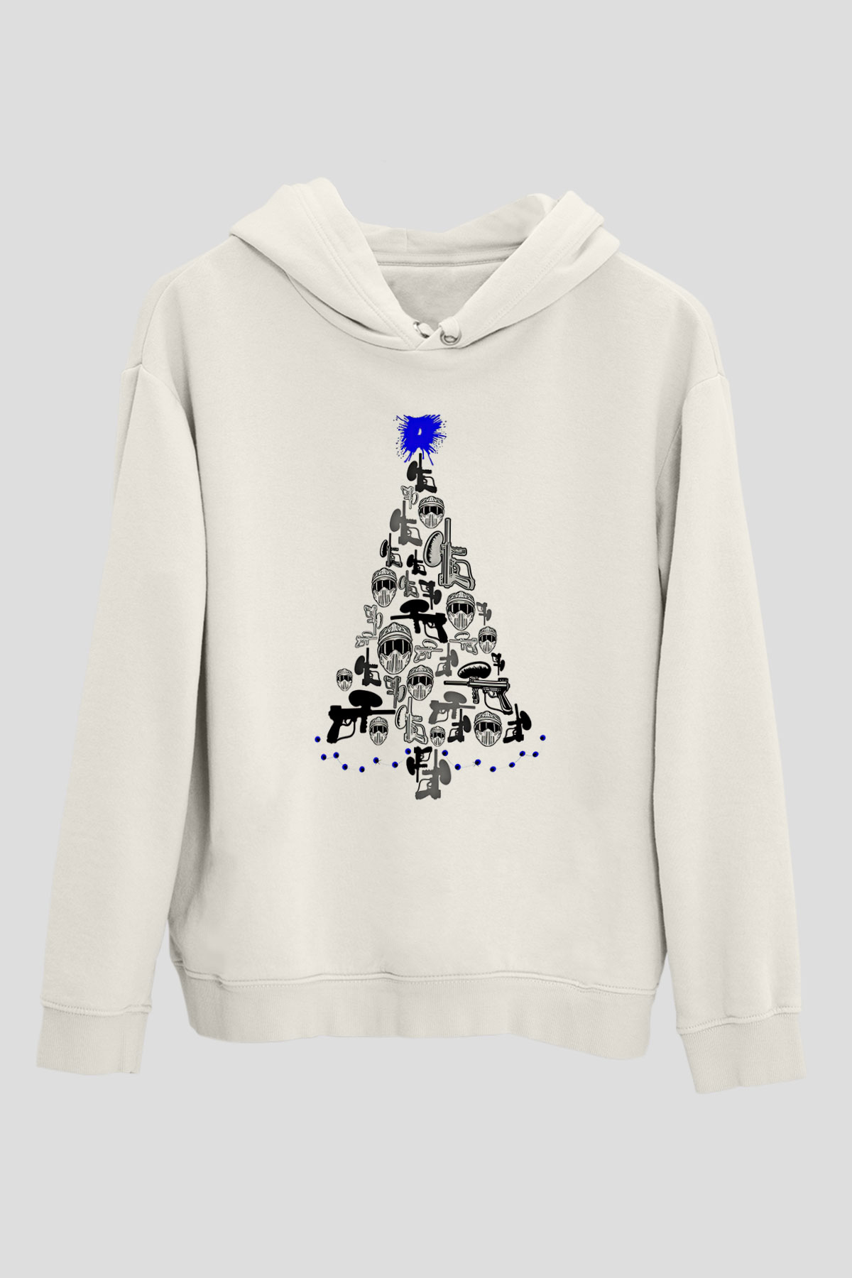 Paintball Baskılı Unisex Ekru Hoodie