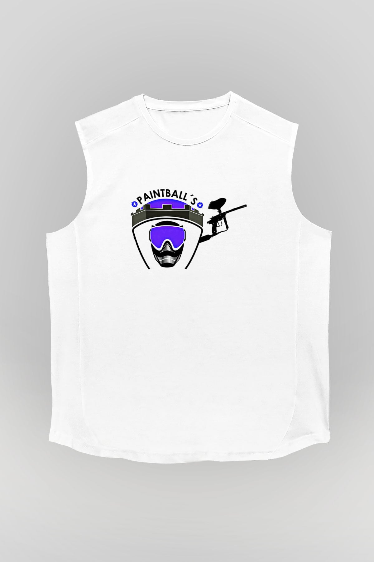 Paintball Baskılı Unisex Kolsuz Beyaz Tişört