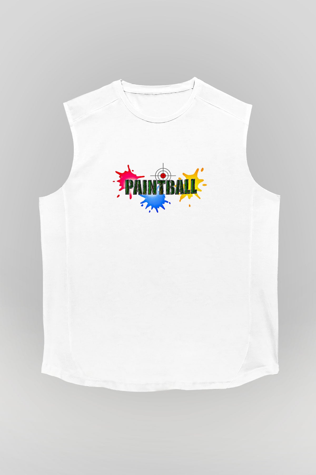 Paintball Baskılı Unisex Kolsuz Beyaz Tişört