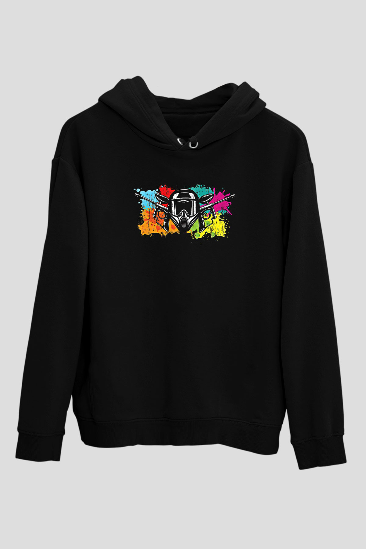 Paintball Baskılı Unisex Siyah Kapüşonlu Sweatshirt