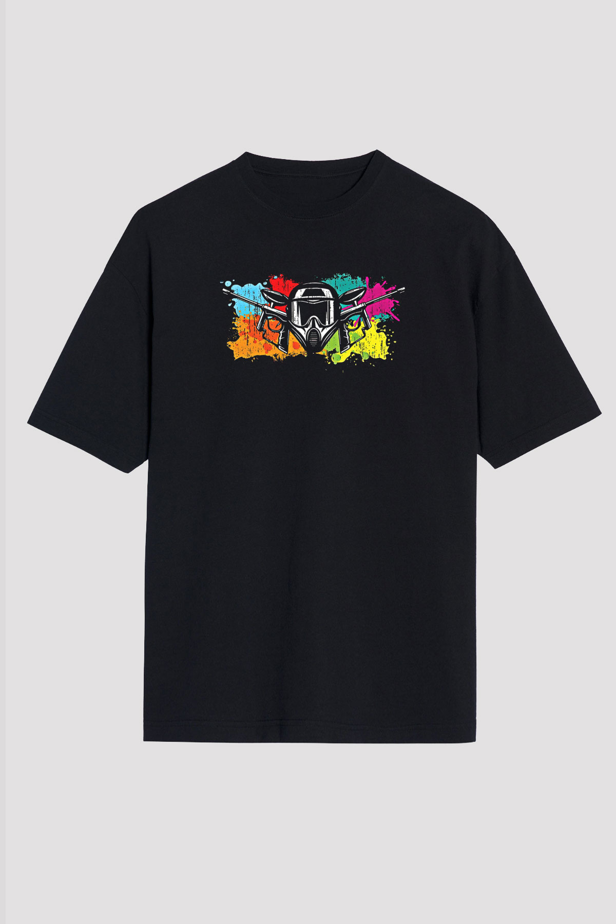 Paintball Baskılı Unisex Siyah Oversize Tişört