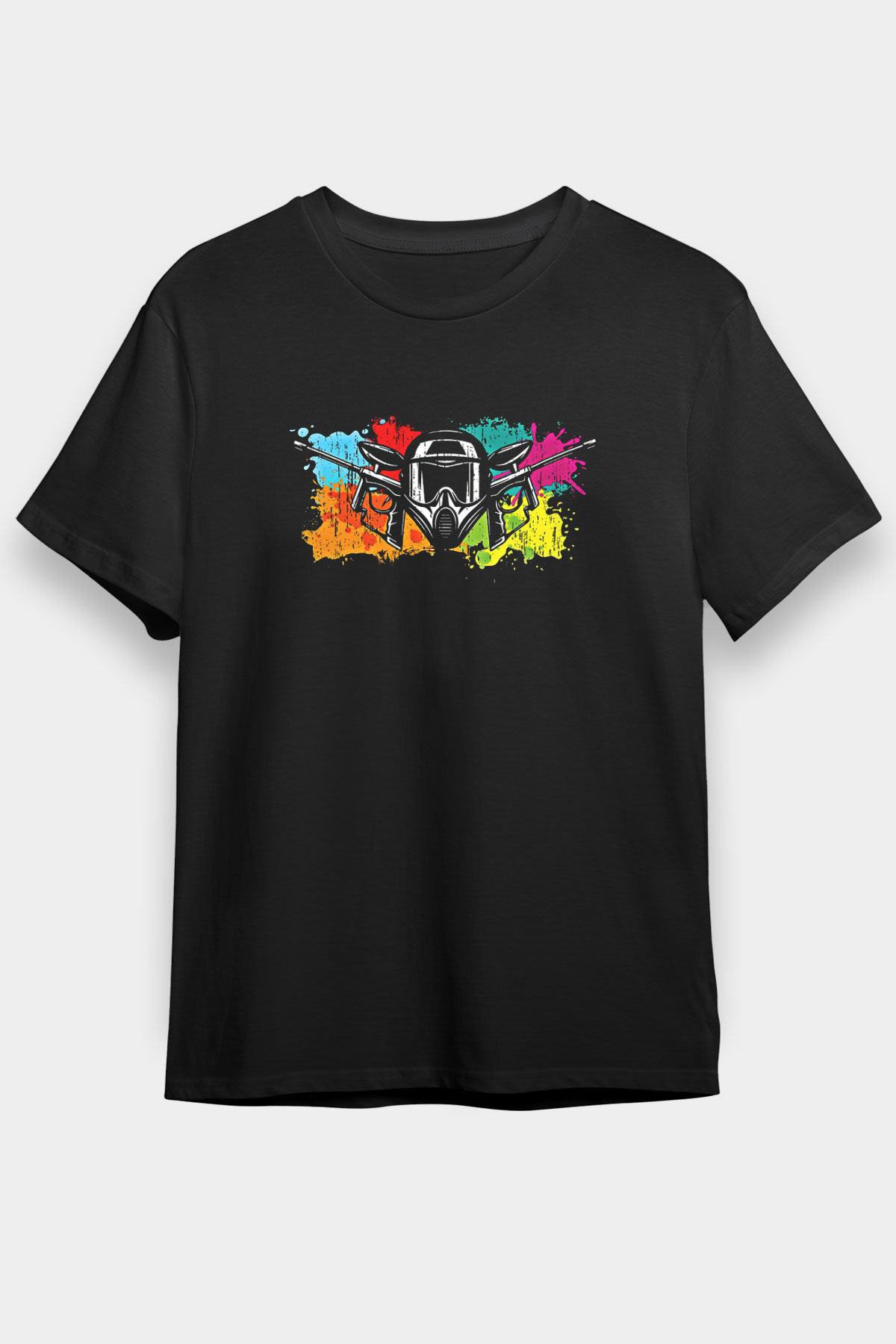 Paintball Baskılı Unisex Siyah Tişört - Tshirt