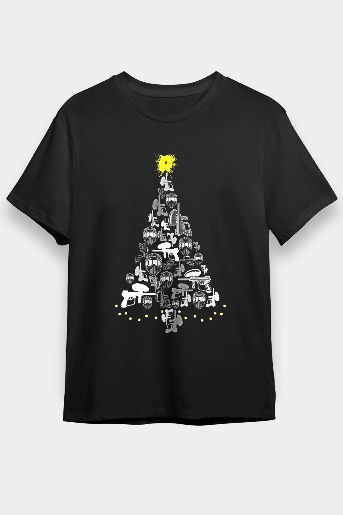 Paintball Baskılı Unisex Siyah Tişört - Tshirt