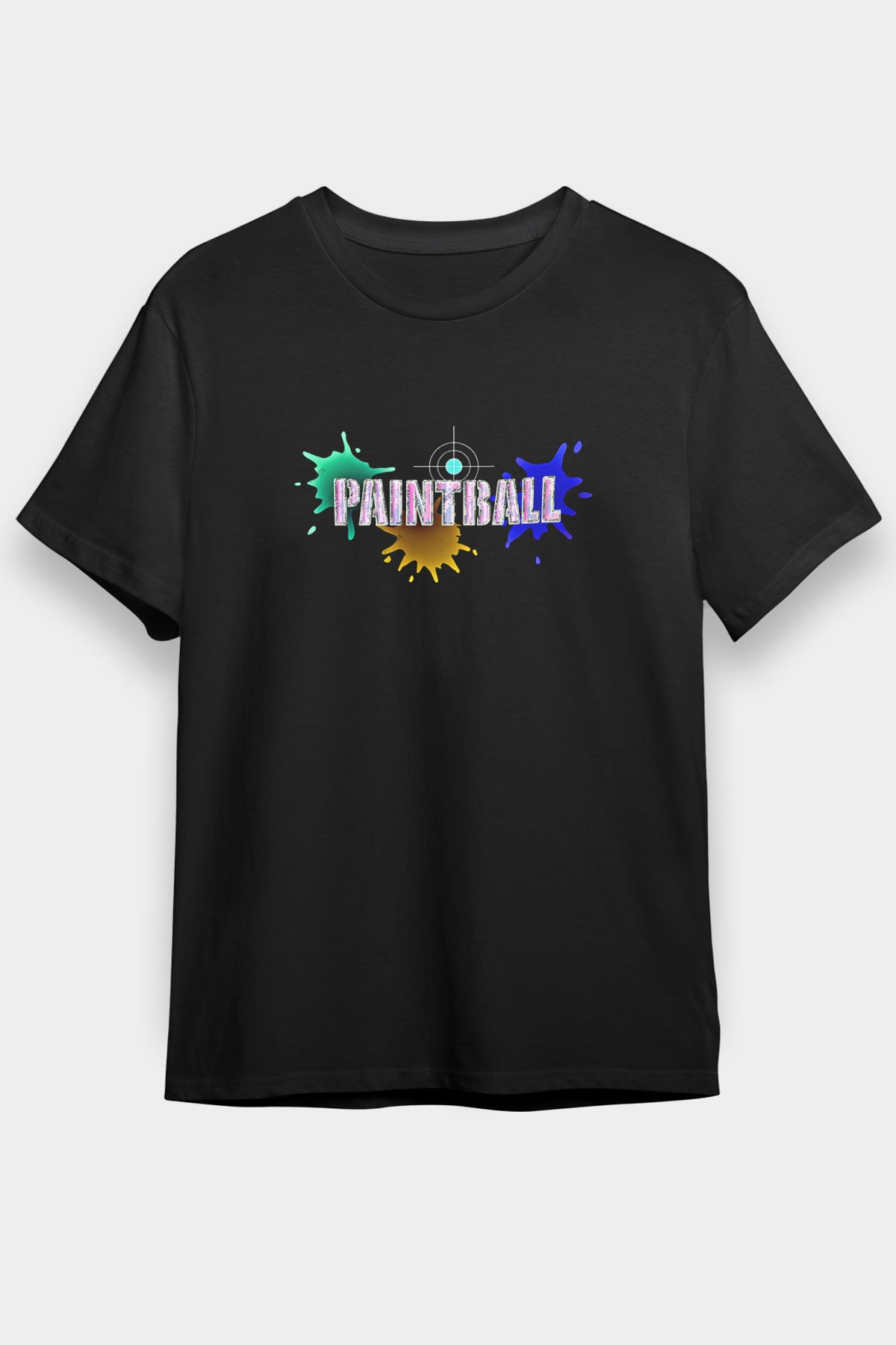 Paintball Baskılı Unisex Siyah Tişört - Tshirt
