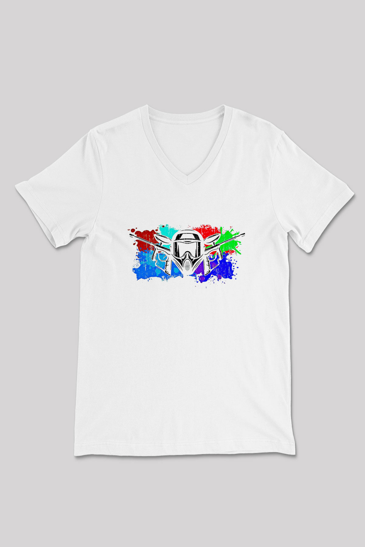 Paintball Baskılı Unisex V Yaka Tişört - Tshirt