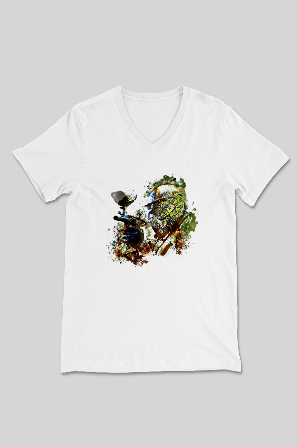 Paintball Baskılı Unisex V Yaka Tişört - Tshirt