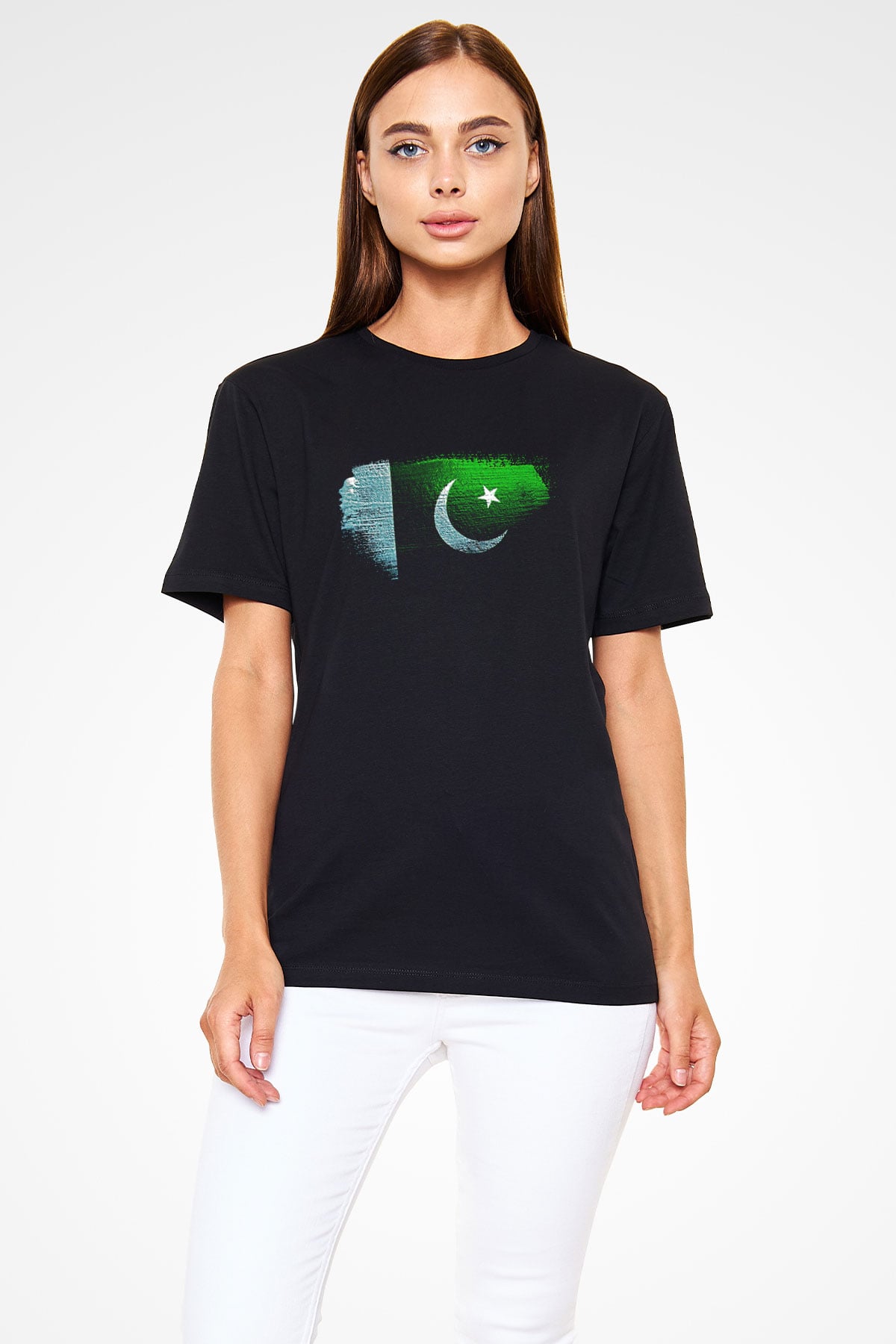 Pakistan Bayrağı Baskılı Unisex Siyah Tişört