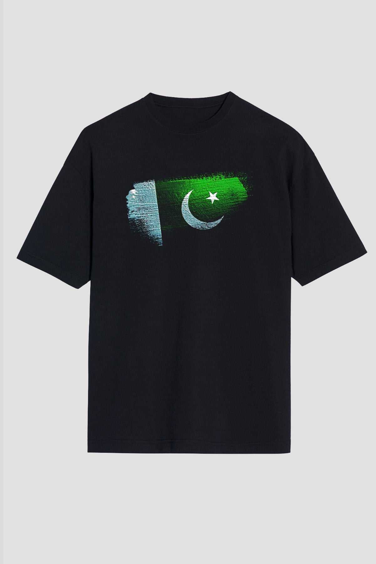 Pakistan Bayrağı Baskılı Unisex Siyah Oversize Tişört