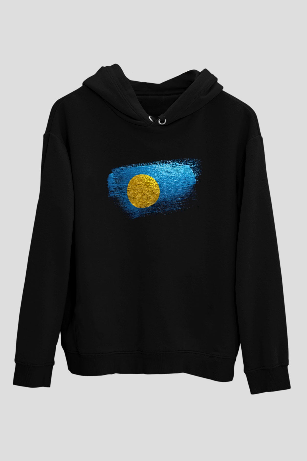 Palau Bayrağı Baskılı Unisex Siyah Kapüşonlu Sweatshirt