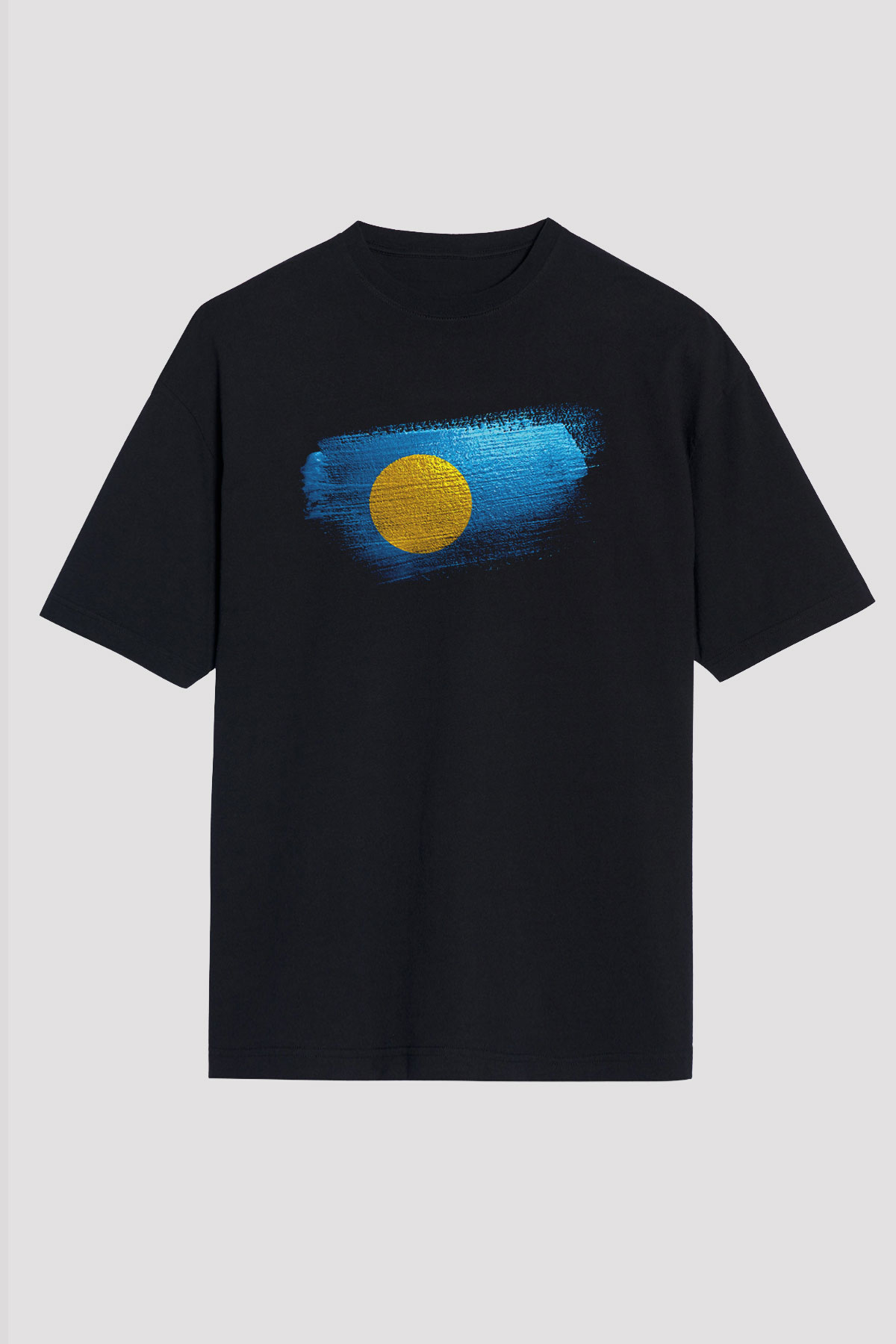 Palau Bayrağı Baskılı Unisex Siyah Oversize Tişört
