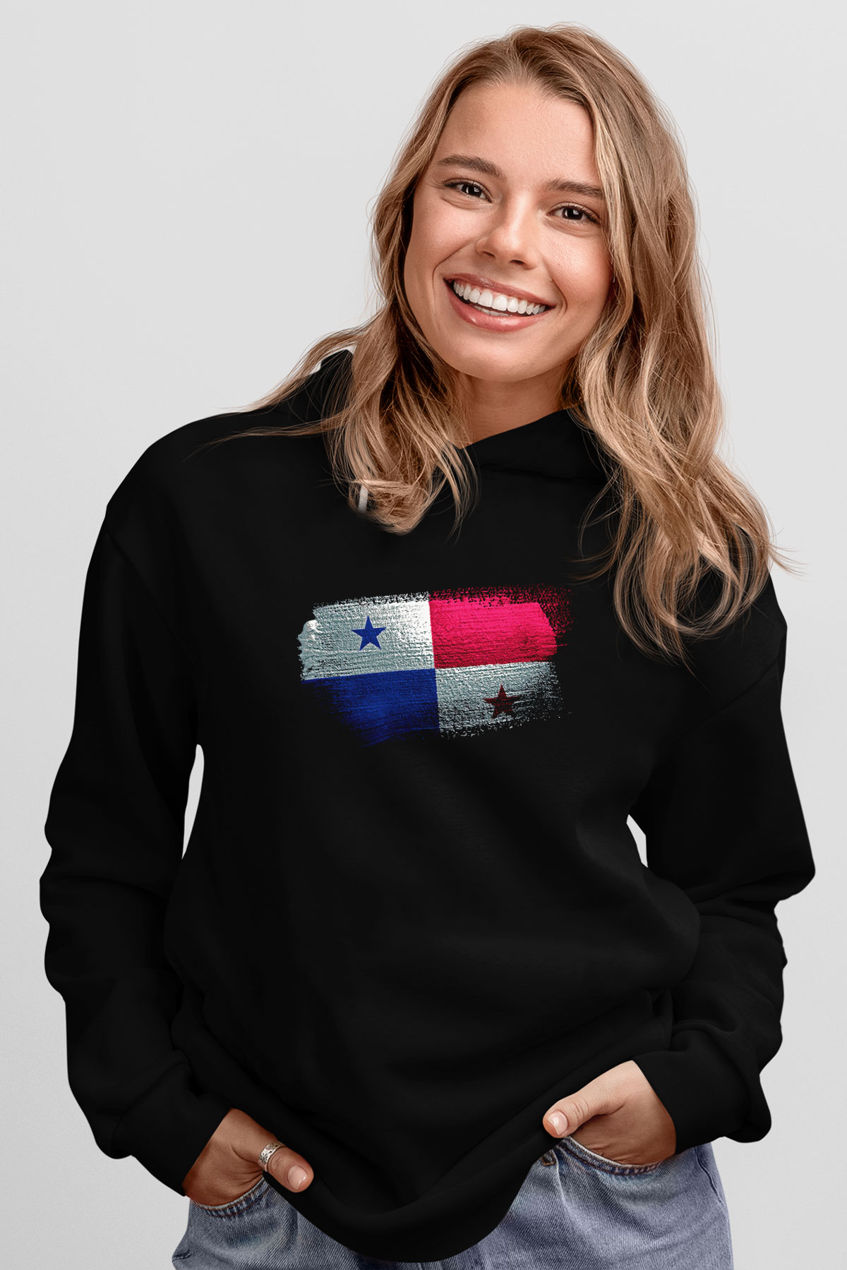 Panama Bayrağı Baskılı Unisex Siyah Kapüşonlu Sweatshirt
