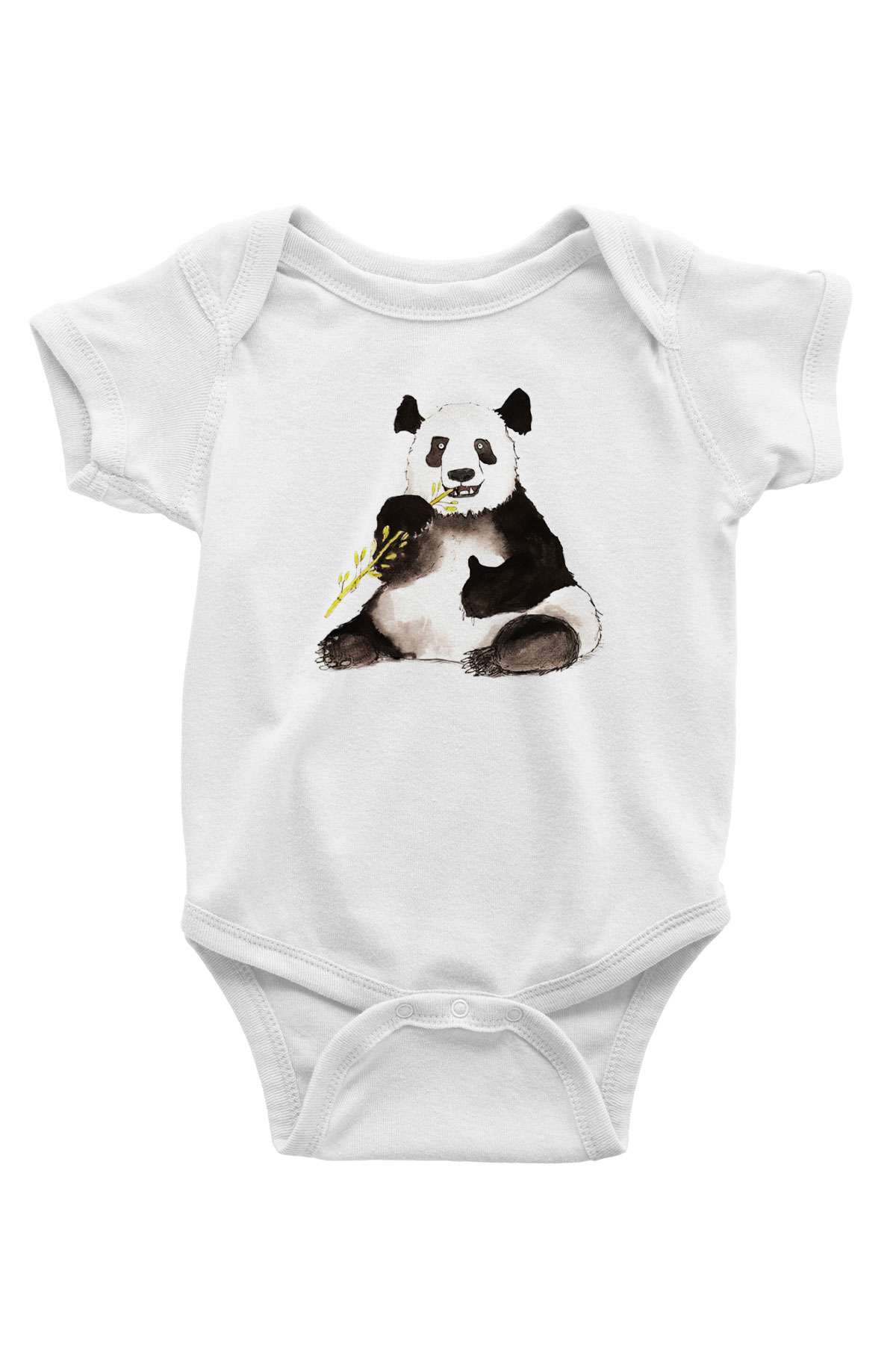 Panda Baskılı Beyaz Unisex Bebek Body - Zıbın