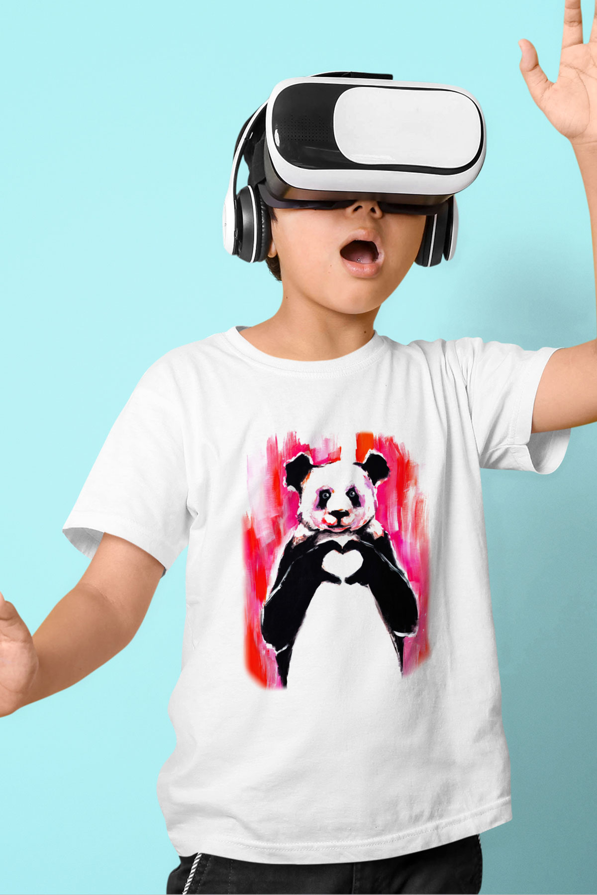 Panda Baskılı Beyaz Unisex Çocuk Tişört