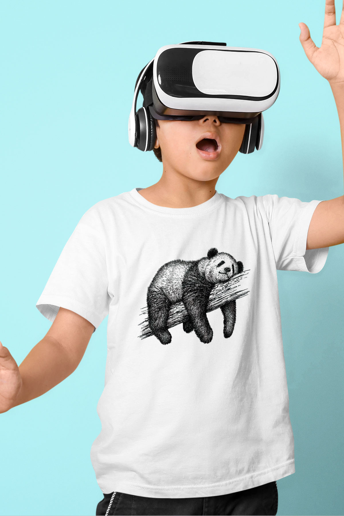 Panda Baskılı Beyaz Unisex Çocuk Tişört