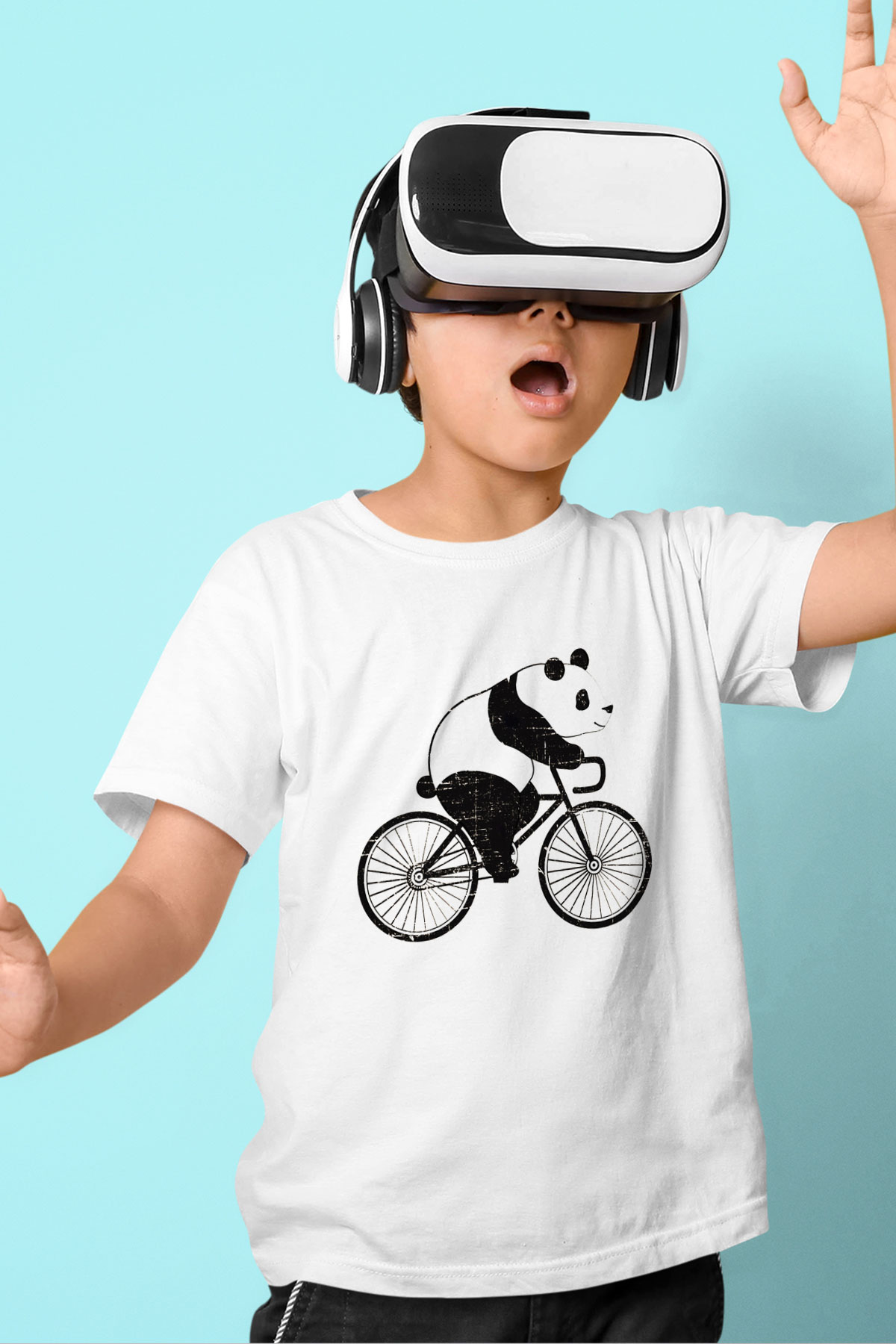 Panda Baskılı Beyaz Unisex Çocuk Tişört