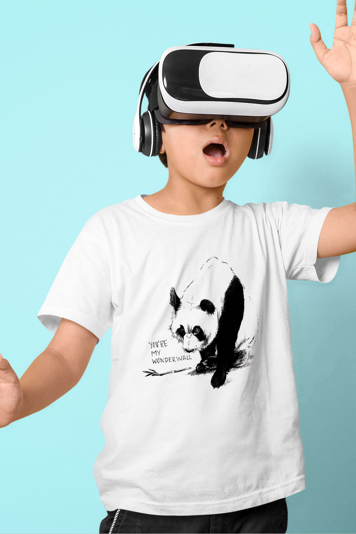 Panda Baskılı Beyaz Unisex Çocuk Tişört