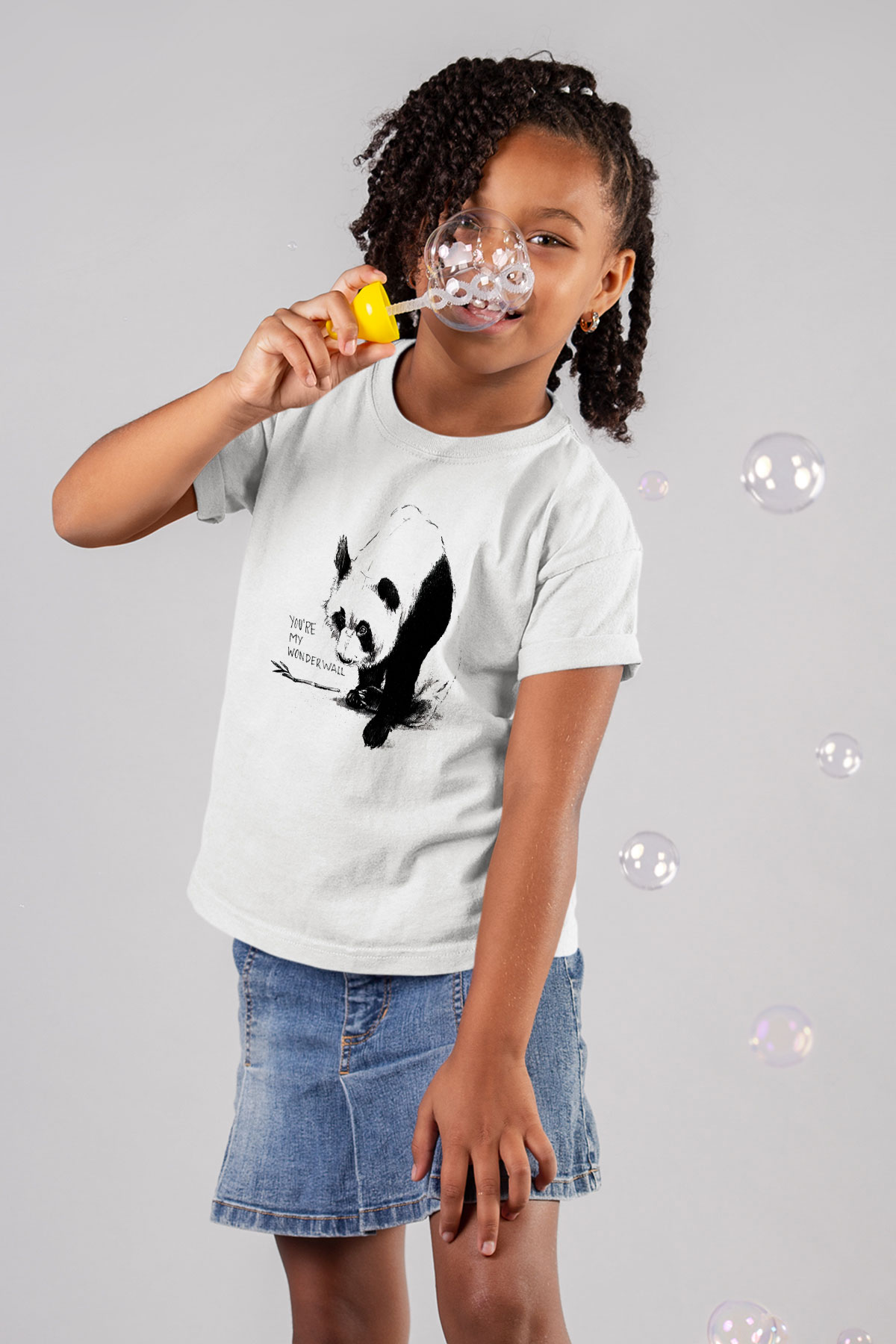 Panda Baskılı Beyaz Unisex Çocuk Tişört