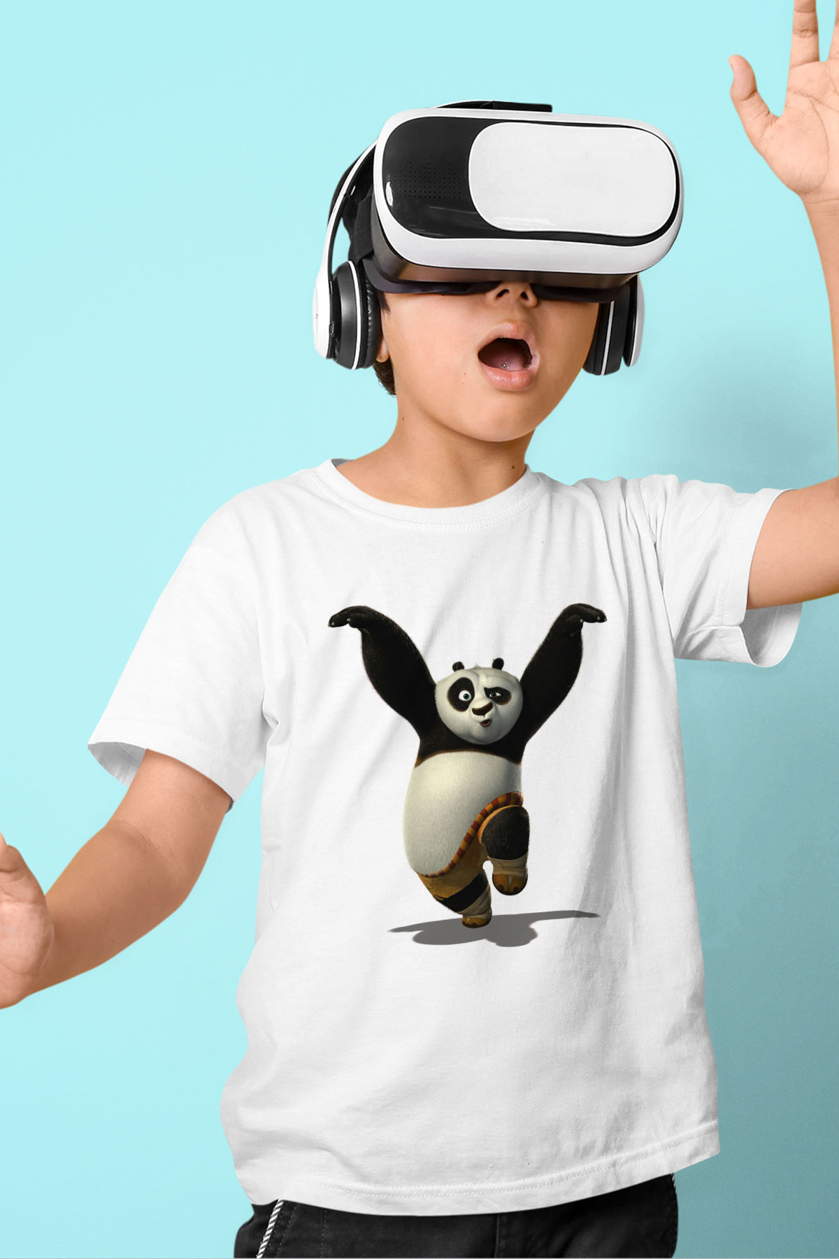 Panda Baskılı Beyaz Unisex Çocuk Tişört