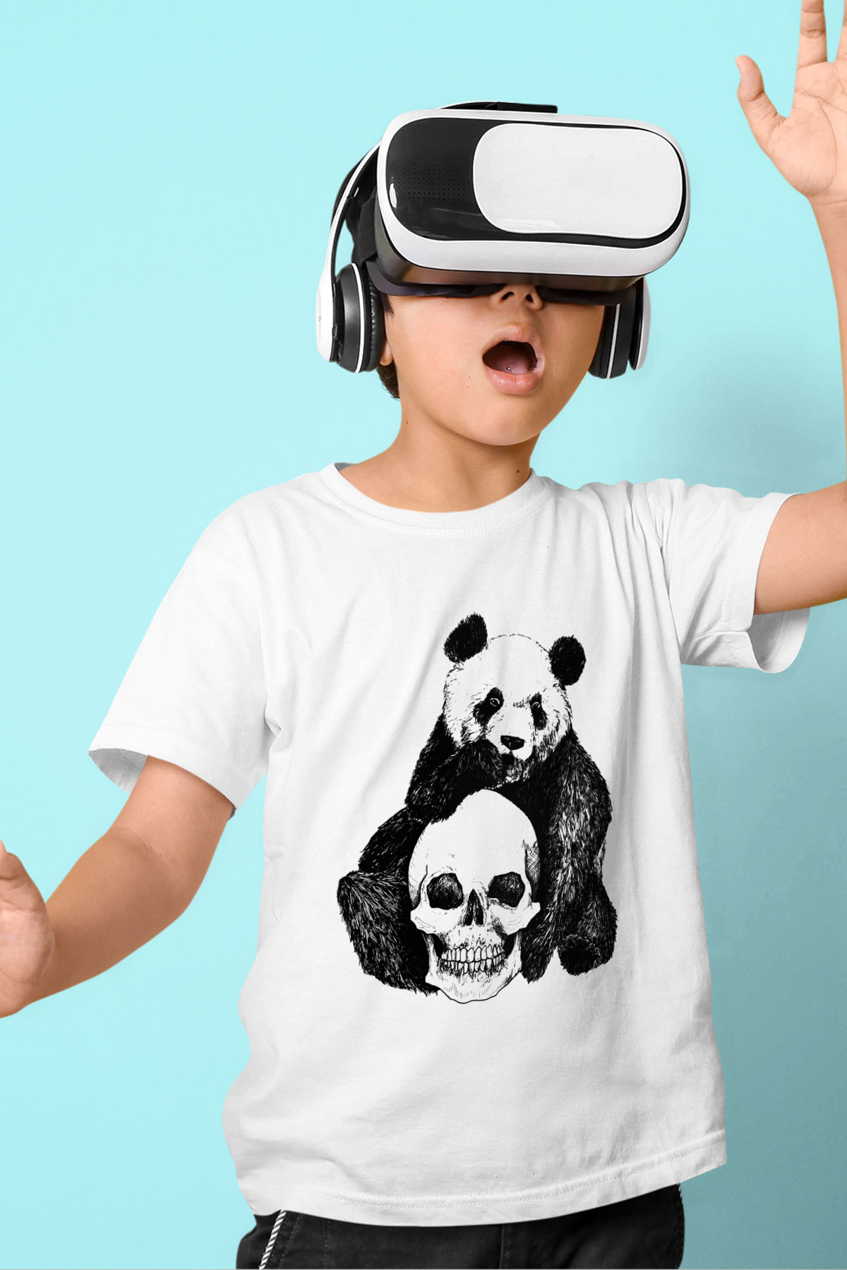Panda Baskılı Beyaz Unisex Çocuk Tişört