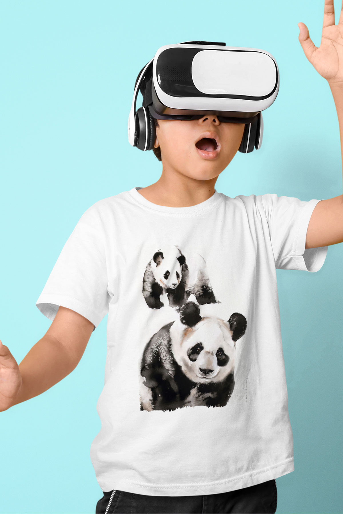 Panda Beyaz Unisex Çocuk Tişört