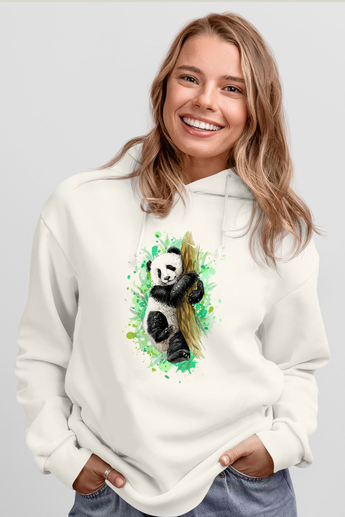 Panda Beyaz Unisex Hoodie