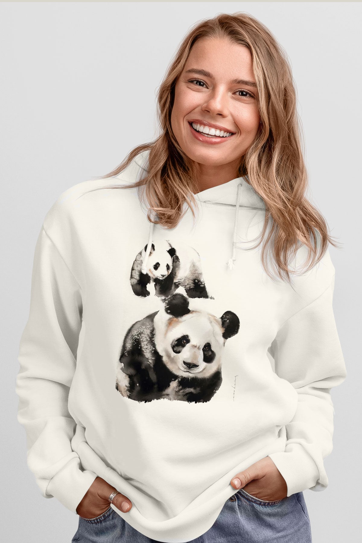 Panda Beyaz Unisex Hoodie