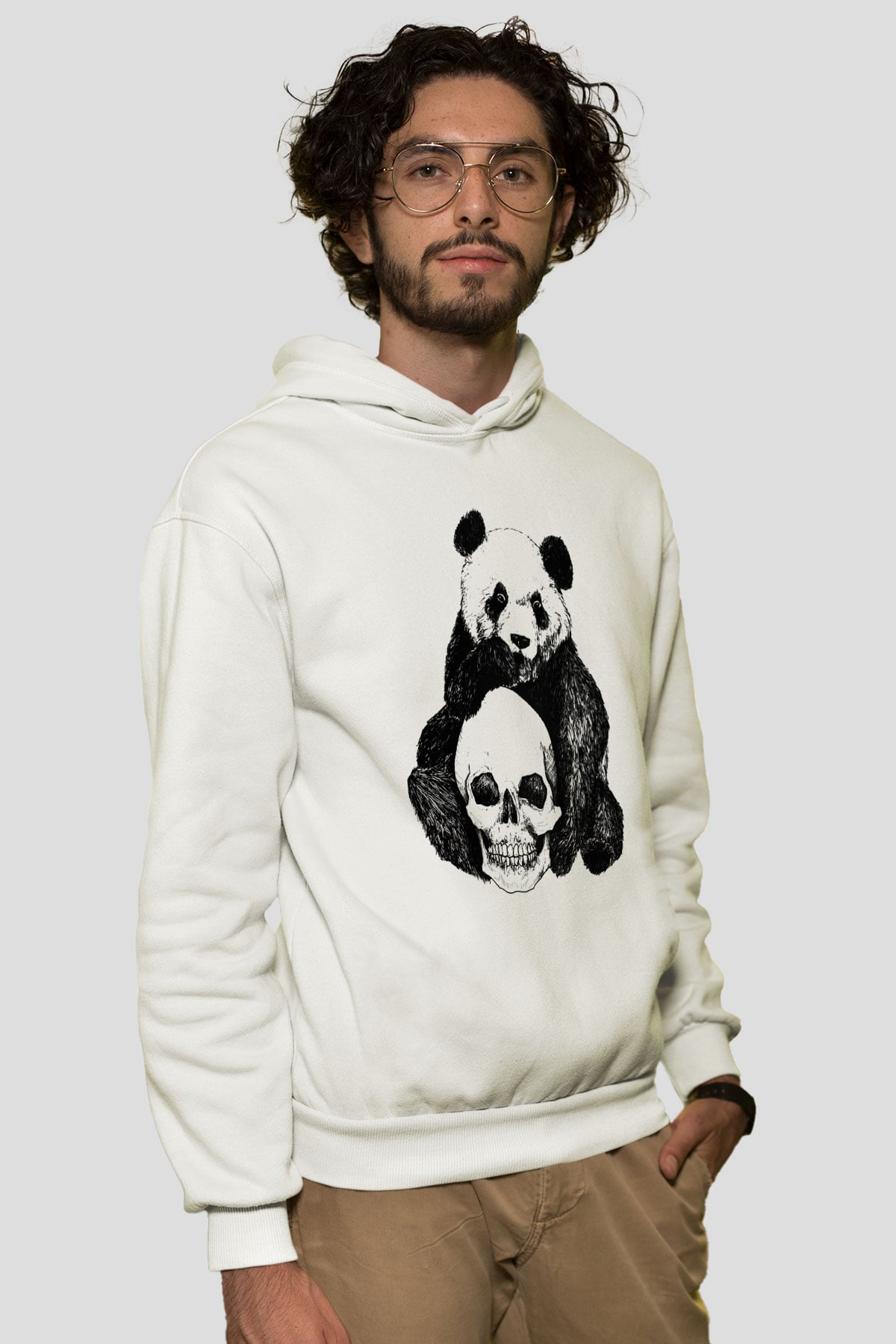Panda Beyaz Unisex Kapşonlu Sweatshirt