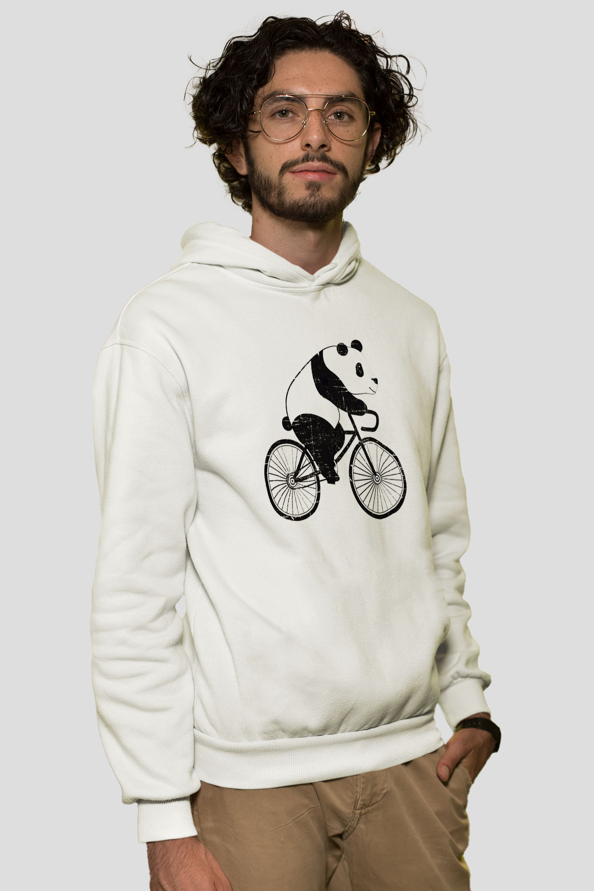 Panda Beyaz Unisex Kapşonlu Sweatshirt