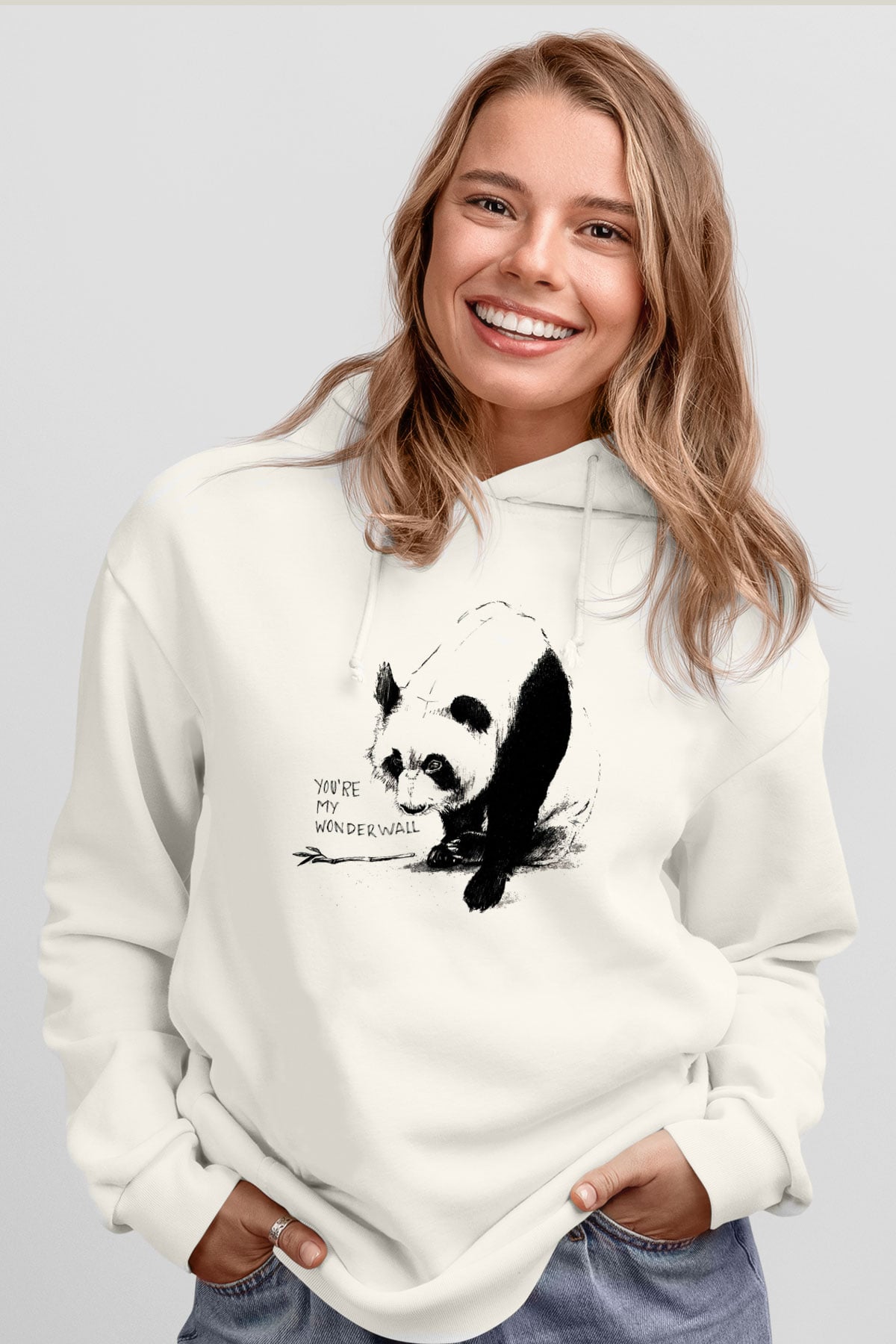 Panda Beyaz Unisex Kapşonlu Sweatshirt