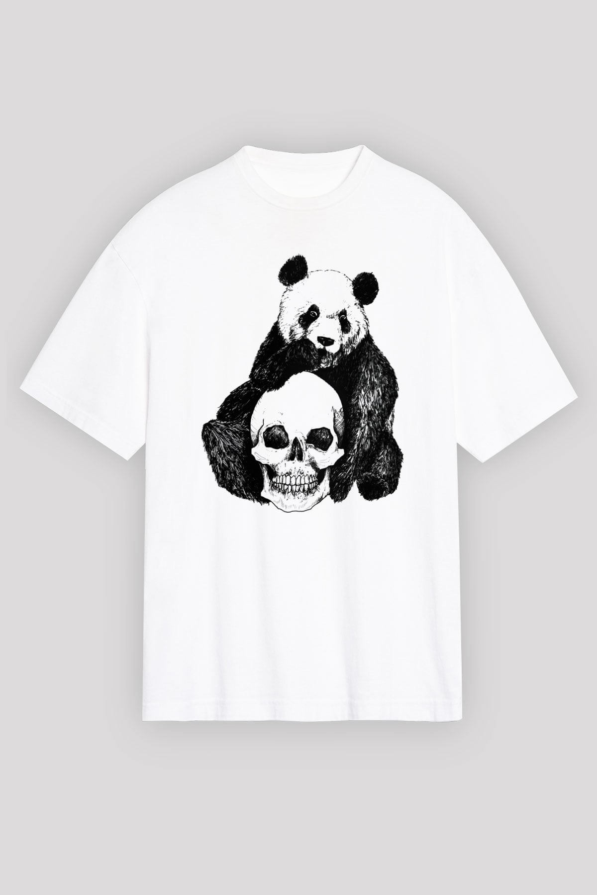 Panda Beyaz Unisex Oversize Tişört T-Shirt