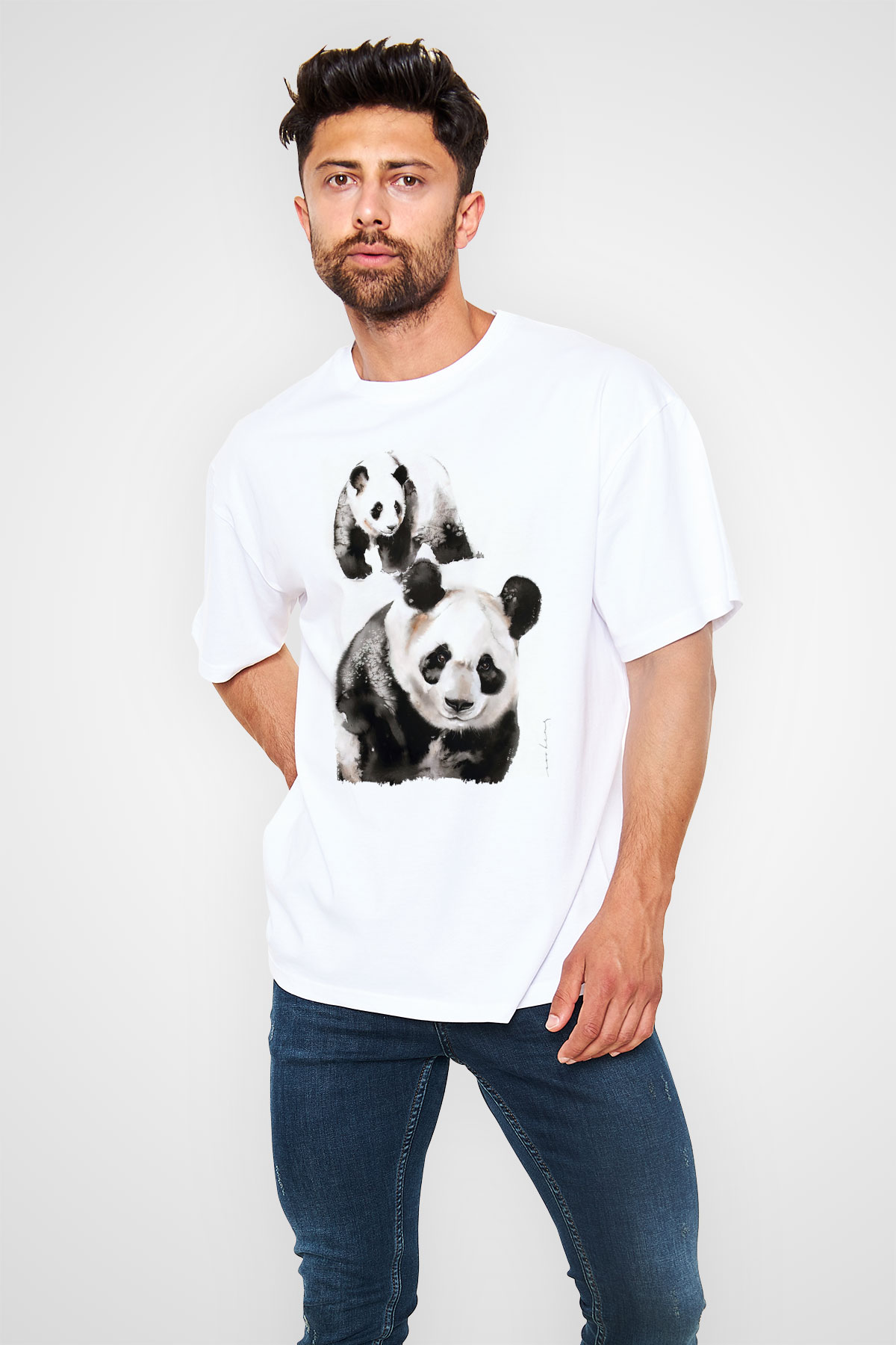 Panda Beyaz Oversize Tişört Oversize T-shirt - TişörtFabrikası