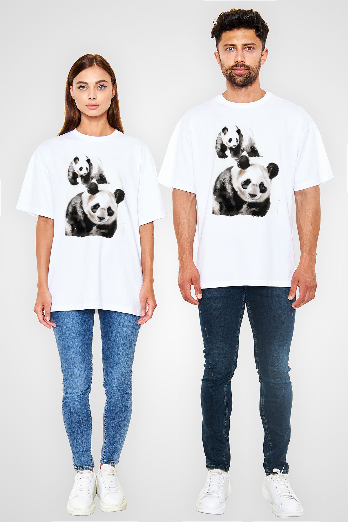 Panda Beyaz Oversize Tişört Oversize T-shirt - TişörtFabrikası