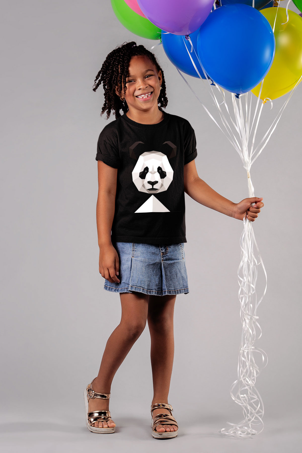 Panda Siyah Unisex Çocuk Tişört