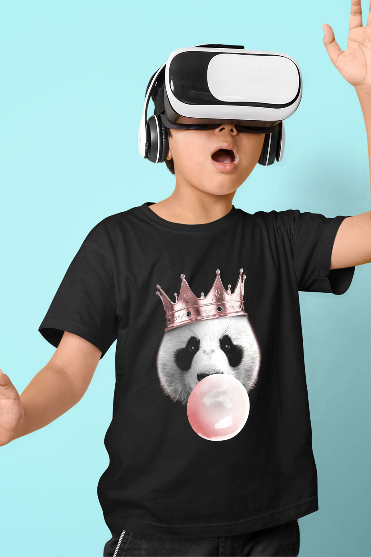 Panda Siyah Unisex Çocuk Tişört