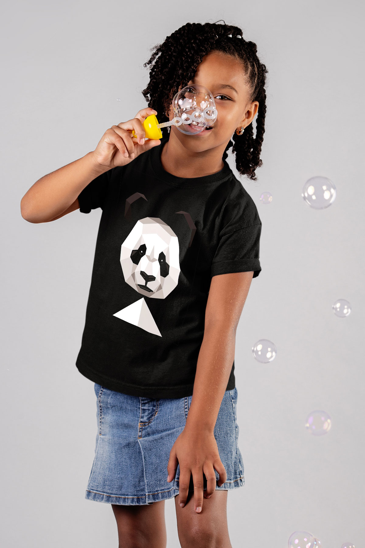 Panda Siyah Unisex Çocuk Tişört