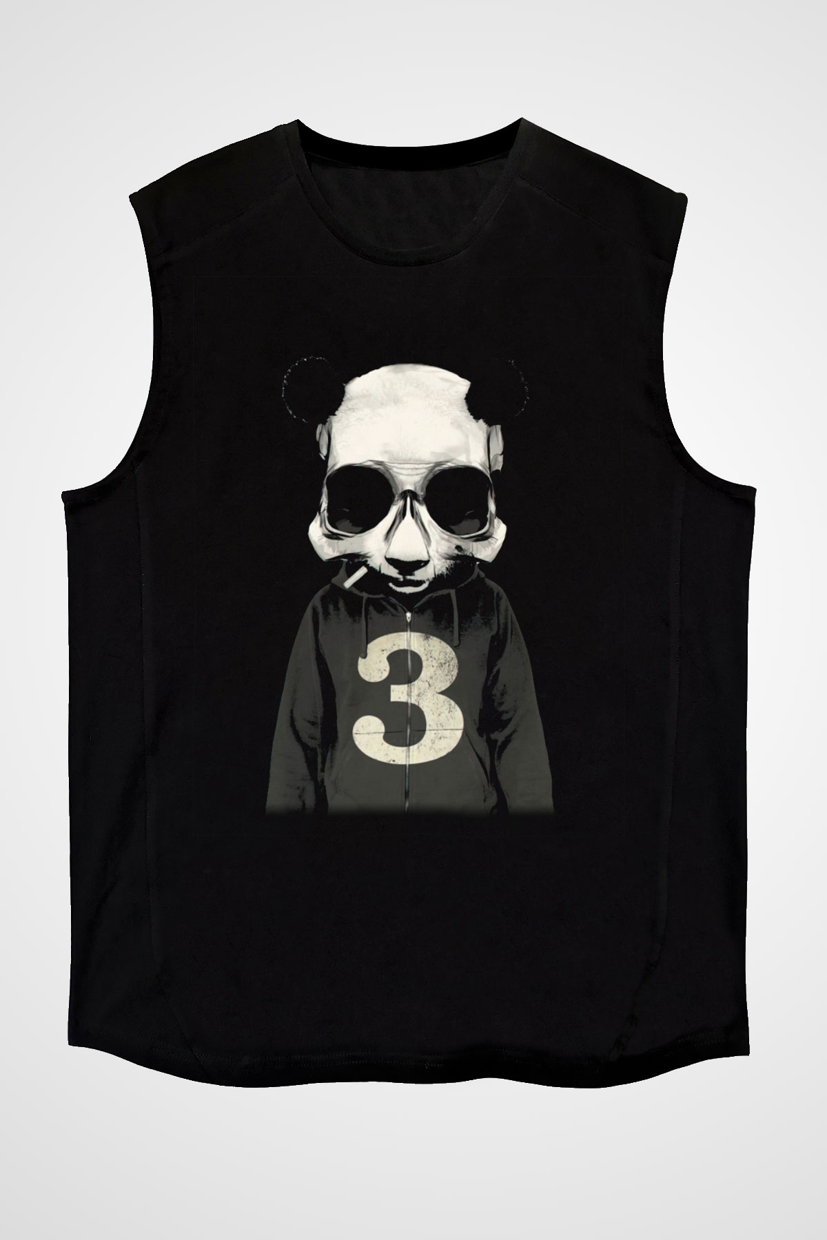 Panda Siyah Unisex Kolsuz Tişört