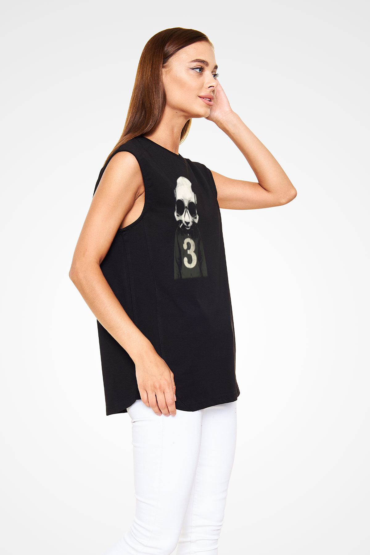 Panda Siyah Unisex Kolsuz Tişört